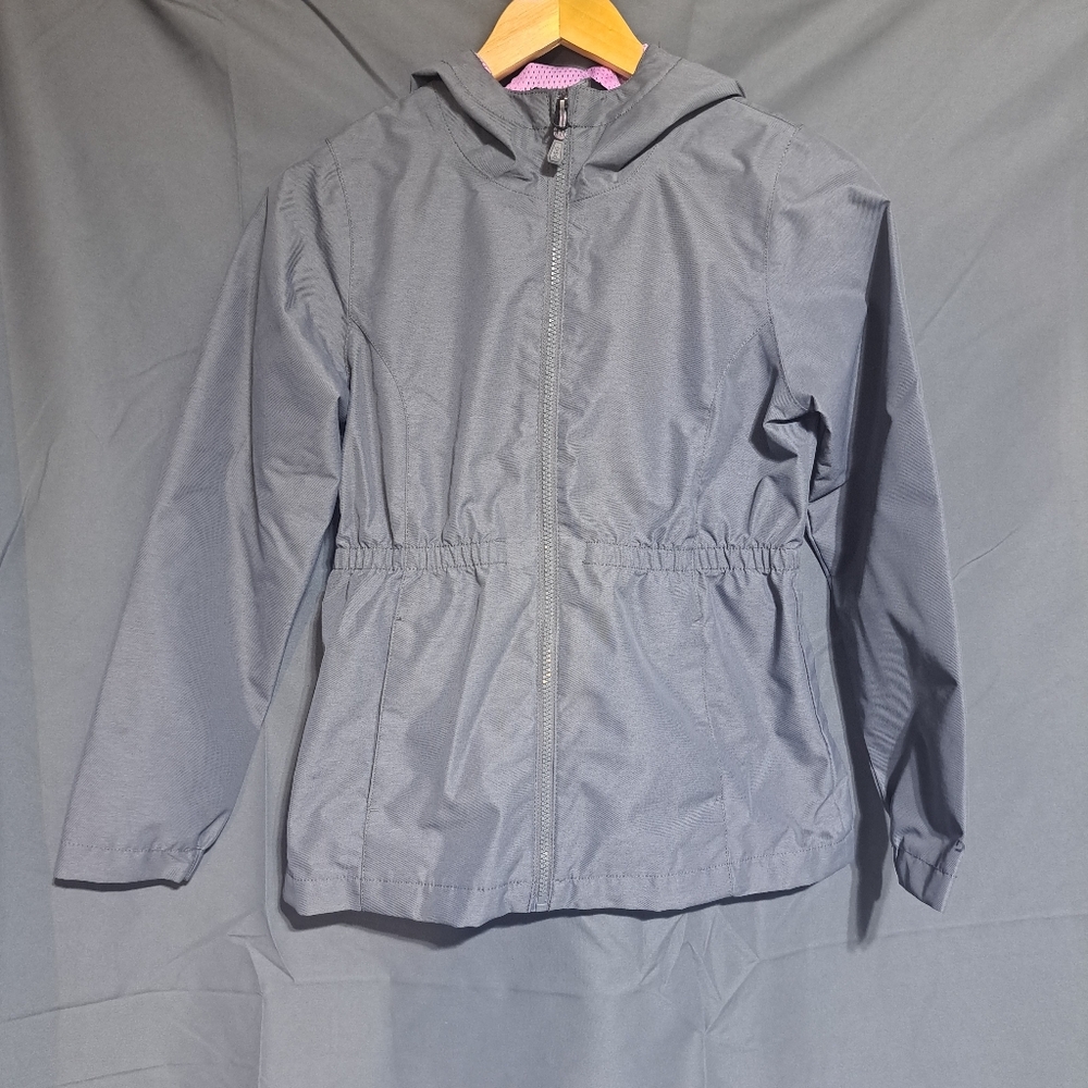 DSG Girls Size L Rain Jacket Gray Purple Waterproof Elastic Waist‎